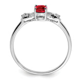 Sterling Silver Rhodium Plated Diamond and Oval Ruby Ring